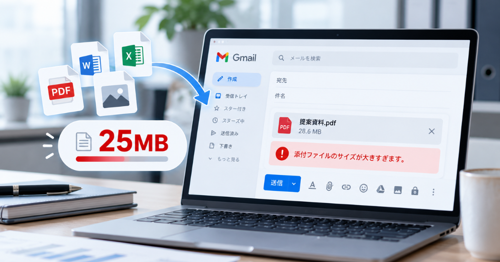 Gmailの添付ファイル上限は送信25MB